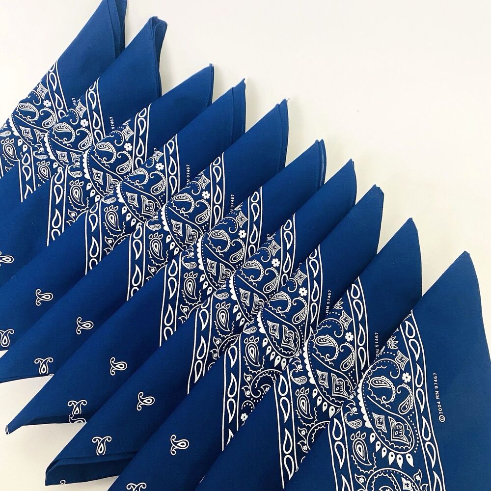 Vintage 2004 Navy Blue Paisley Bandanas Lot of 10 RN 97467 100% Cotton Biker NOS